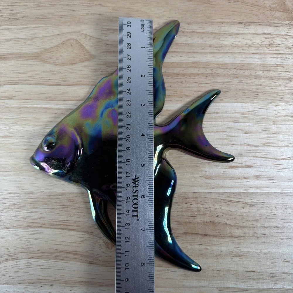 Vintage Ceramic Iridescent Dark Black Tropical Fish Wall Hanging